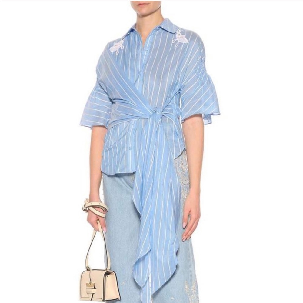NEW Jonathan Simkhai Blue Silk Striped Viole Shirt